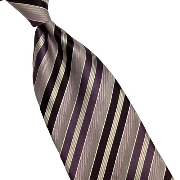 Ermenegildo Zegna Lavender Purple Cream Diagonal Stripe Silk Tie Italy SHARP - Picture 2 of 6
